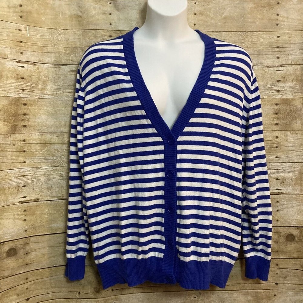 Torrid Size 4 Cardigan Sweater Blue White Striped Front Blue Sheet Back 4X
